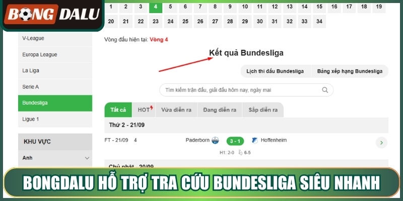 Bongdalu hỗ trợ tra cứu bundesliga siêu nhanh